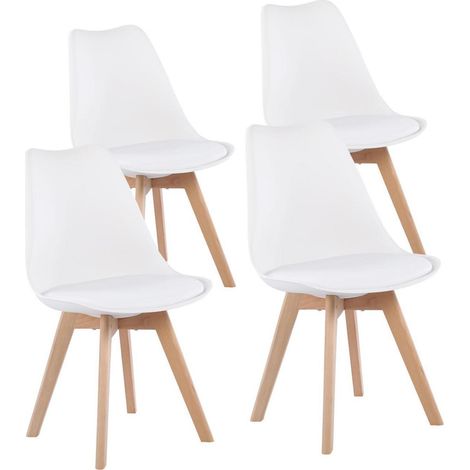 4er Set Esszimmerstühle mit Massivholzbeinen, Weiß, Kunstlederpolster (1/5)