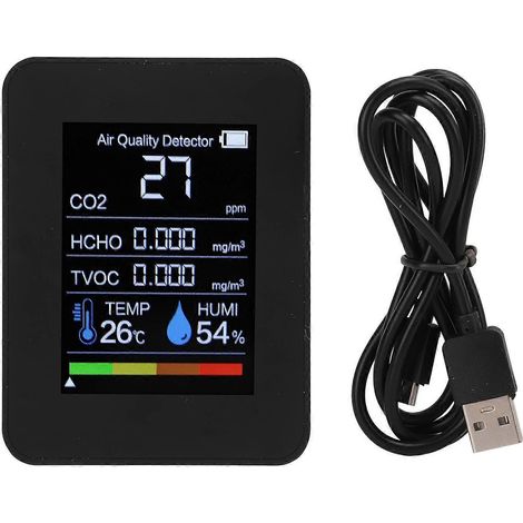 5-in-1-Luftqualitätsmonitor: Digitaler, tragbarer Kohlendioxid-Detektor, TVOC, HCHO, Temperatur, Luftfeuchtigkeit