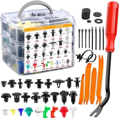 Rivet Clips Plastique 925 Pcs, Clips Voiture Noir Universel Rivet Plastique Fixation, Clips de Fixation pour Auto Voitures Panneaux de Portes avec Boîte de Rangement et Outil de Démontage
