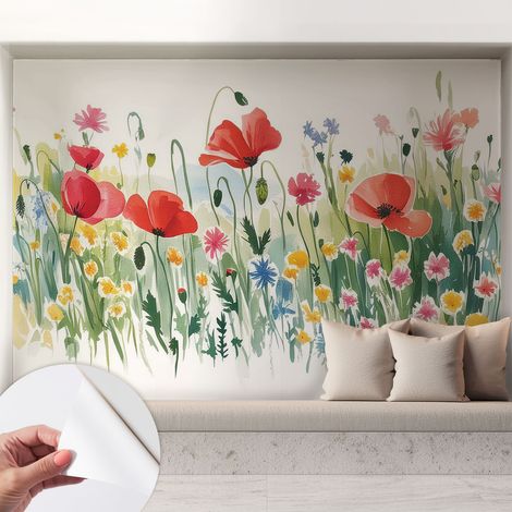 Selbstklebend Tapete modern - Wanddeko für Küche - Klebefolie Wand - luxus Look Sommerwiese 208x146 cm (1/5)