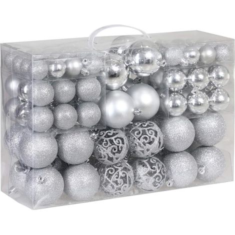 Set of 100 Sturdy Plastic Christmas Baubles Indoor Outdoor Christmas Decoration Decoration for Tree Silver (1/4)