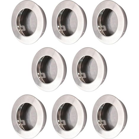 Lot de 8 poignées rondes à ouverture encastrée, poignée de porte à ouverture dissimulée en acier inoxydable, poignées de porte coulissante de grange, poignées de placard de cuisine invisibles (1/5)