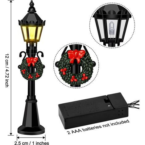Lot de 4 mini lampadaires de Noël miniatures pour maison de poupée, chemin de village, lanterne, accessoires pour micro-paysage et jardin féerique. (1/5)