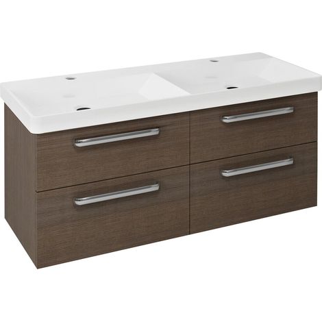 Meuble sous lavabo double vasque THEIA 116x50x44,2cm, 4 tiroirs, pin rustique