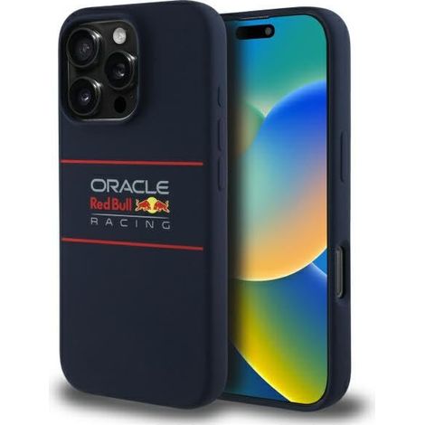 Coque rigide Red Bull RBHMP16X24SIHSRV pour iPhone 16 Pro Max 6,9 pouces, en silicone bleu marine, logo horizontal MagSafe.