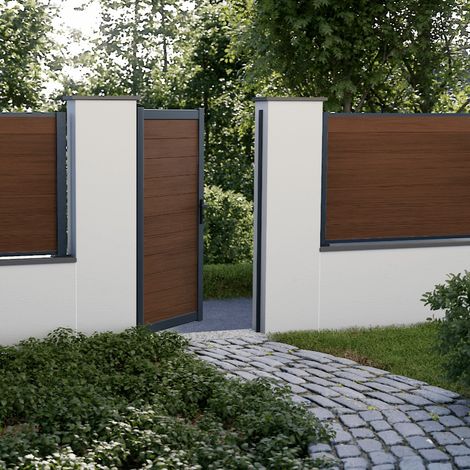 Kit Portillon Composite CRUZ Ipé - Hauteur : 183cm - Largeur max : 120 cm - Largeur ajustable - Compatible clôture CRUZ
