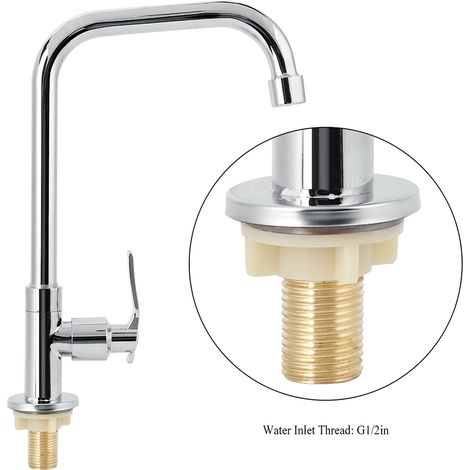 Grifo monomando moderno de cocina G1/2 pulgada, cuerpo de cobre y tubería de acero inoxidable, giratorio 360°, cromado, de una pieza para fregaderos. (1/5)