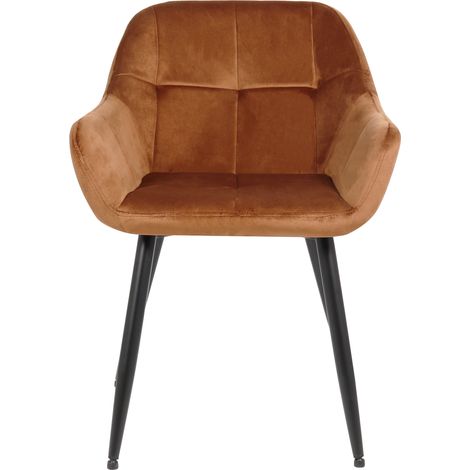 CLP – Chaise de salle à manger Emia en velours – Design rétro – Accoudoirs et dossier haut – Hauteur d'assise 47 cm – Métal noir stable (1/7)
