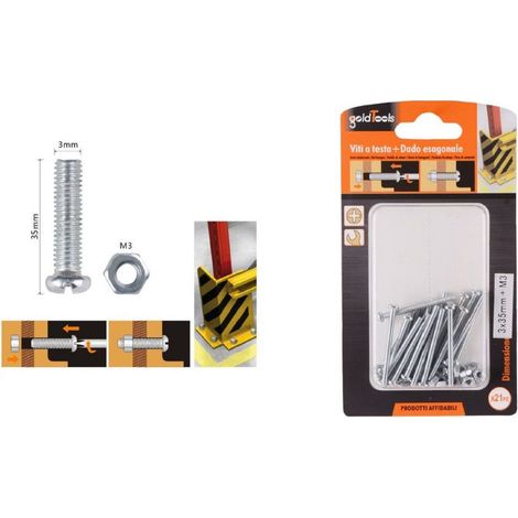 Kaela - Set 21 Pz Viti Vite Testa A Croce Tonda 3x35 Mm Con Dadi Dado Esagonale M3 90957 - (1/2)