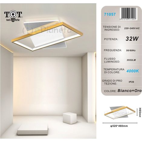 Plafoniera led 32w rettangolare oro design moderno lampadario da soffitto luce bianco naturale Naturale