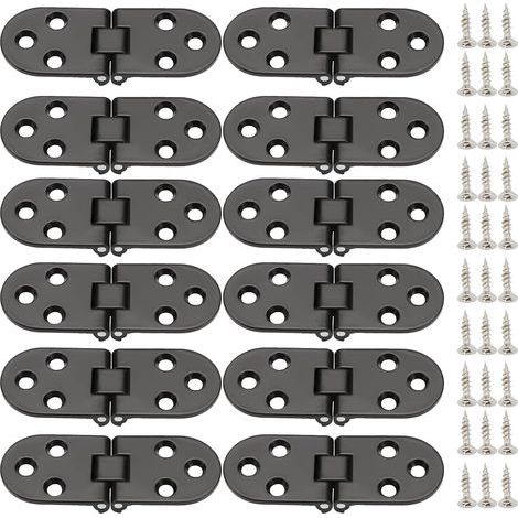 Charniere Porte, 12 Pièces Charnière Pliante 180 Degrés,Charnière Invisible,Charnière plate,Flip Top Charnière avec vis, pour Table Pliante, Armoire, Caisse en Bois, Portes(Noir) (1/5)