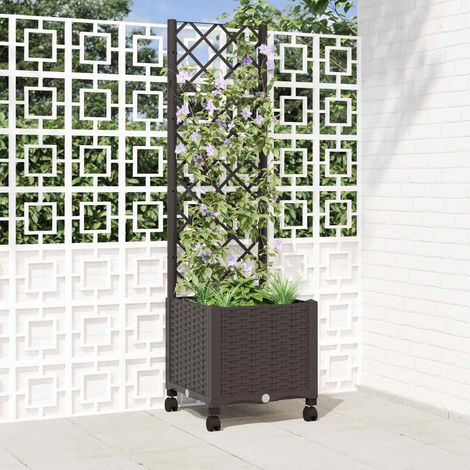 vidaXL Pflanzkübel mit Spalier und Rädern Braun 40 x 40 x 146 cm PP (1/5)