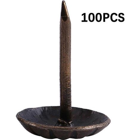 Lot de 100 clous de tapissier vintage ronds à poussoir pour la décoration de meubles. (1/4)