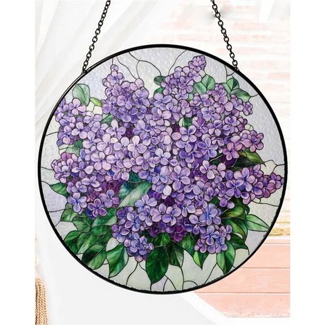 Vitrail lilas 12,5 cm, attrape-soleil vitrail, décoration maison