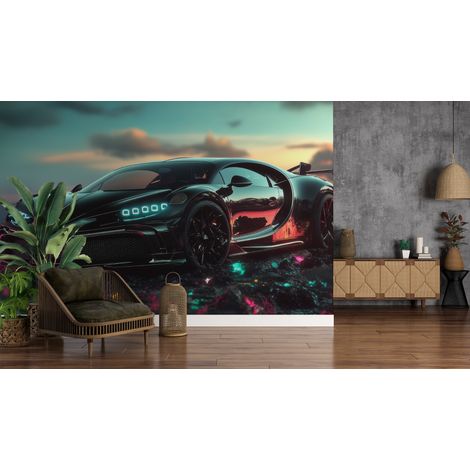 Papier peint voitures - voiture de sport noire de nuit - 150 x 250 cm (1/2)