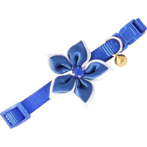 Collier à fleurs bleues avec clochette pour animaux de compagnie (1/3)