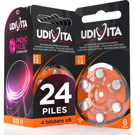 Lot de 24 Piles pour appareils auditifs - Taille 13 - Air Zinc - 4 blisters de 6 Piles (1/5)