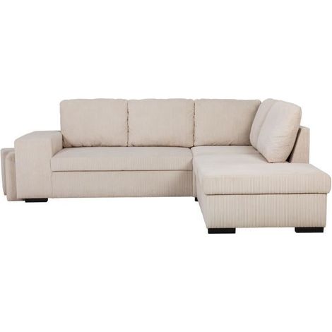 Canapé d'angle convertible réversible - 4/5 places - MITCHELL - Tissu velours côtelé Pearl - Coffre, Poufs - 247 x 205 x 91 cm (1/5)