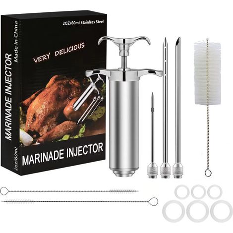 Injecteur À Marinade - Aiguille En Acier Inoxydable - Pour Poulet Porc Boeuf - 60 Ml - Lot De 3 Aiguilles
