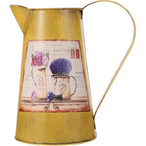 Vase Vintage en Tôle de Fer Jaune, Pot Décoratif Rétro en Fer Forgé, Vase à Fleurs pour Arrangements Floraux, Décoration Intérieure Maison et Bureau, Style Ancien Élégant (1/5)