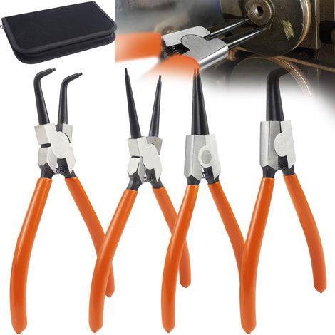 Lot de 4 pinces à circlips 7,1"/180 mm, avec sac, pince à circlips pour fusibles intérieurs et extérieurs, pince à circlips droite et incurvée (1/5)