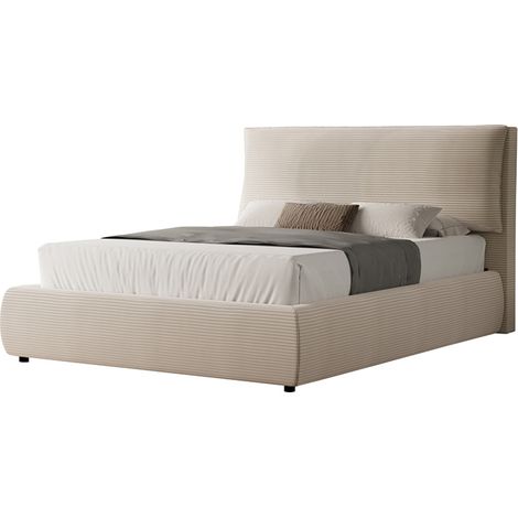 FRESNO - Lit avec coffre de rangement 160x200cm en velours côtelé beige