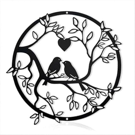 Décoration murale oiseau en métal sur branche, art mural en métal, décoration d'oiseaux familiaux (1/5)