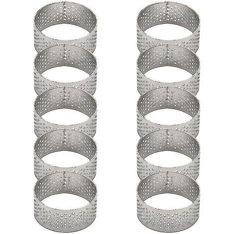 10 cercles à tarte ronds en acier inoxydable perforés et sans soudure de 4,5 cm, pour quiches et tartes. (1/5)
