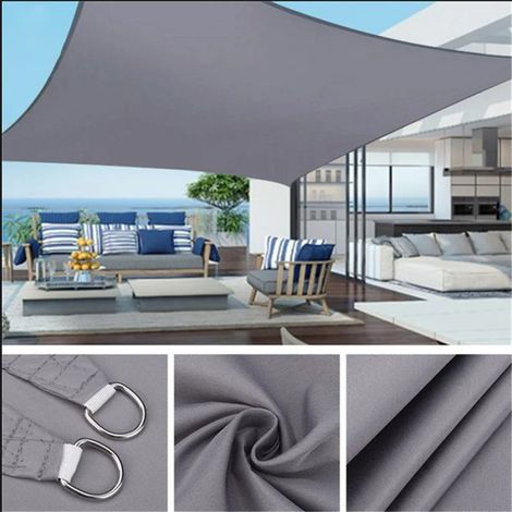 420D leichtes Outdoor-Sonnensegel mit vier Ecken, wasserdichtes Oxford-Gewebe, Sonnenschutzmarkise, hellgrau, 2 x 3 m [Sonnensegel + Windseil]