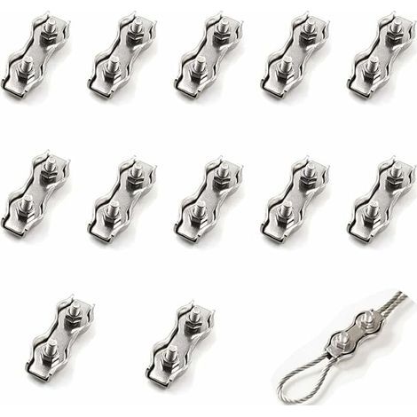 12 Pièces De Câble Métallique En Acier Double Pince m2, Connecteur De Pince De Câble En Acier Inoxydable Pince De Fixation De Câble De Frein, Utilisé Pour Le Câble En Acier 1 Mm (1/4)