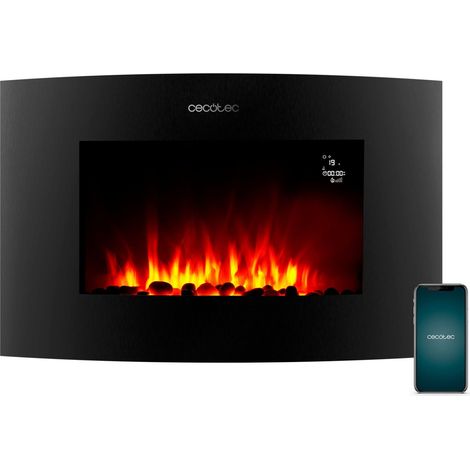 Cecotec Camino Elettrico Decorativo 35” con Telecomando e Wifi ReadyWarm 3560 Curved Flames Connected. Massima Potenza 2000W, 2 Intensità, Pannello Curvo Cristallo Temperato, Fiamma Regolabile, Timer (1/5)