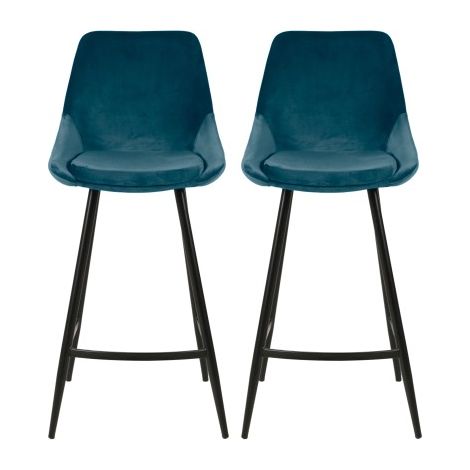 Lot de 2 chaises de bar H75 cm en velours bleu - ORMOY (1/5)