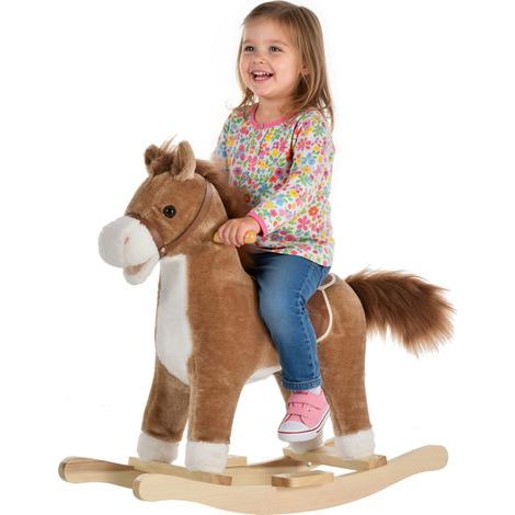 Cheval à Bascule Selle Grand Confort Peluche Courte Douce Bois peuplier Brun dim. 65L x 32,5l x 61H cm (1/5)