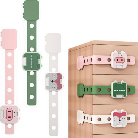 bloque tiroir,6 pièces réglable tiroir, réfrigérateur, cuisine,adhésif pour serrure d'armoire sans perçage avec colle - facile à installer sans outils (1/5)