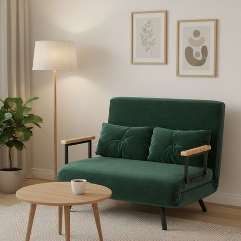 Canapé convertible 2 places 4 en 1, canapé-lit avec dossier réglable sur 5 niveaux, 2 coussins, 102 x 73 x 81 cm, vert (1/5)