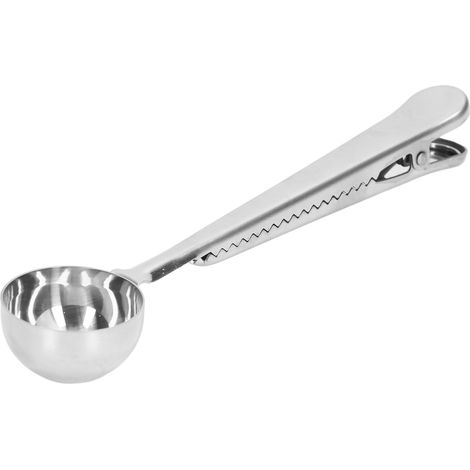 Cuillère à café et pince de fermeture 2 en 1 en acier inoxydable, conception hermétique, fermeture profonde, outil pratique et fonctionnel pour boire du café (argenté) (1/5)