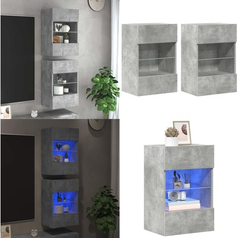 Meubles muraux avec lumières LED pour TV 2pcs gris béton 40x30x60,5 cm - Meuble TV mural - Meuble LED