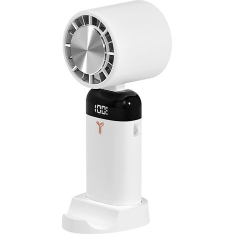 Ventilador de mesa portátil con brazo articulado y ángulo ajustable de 90°, batería de 3600 mAh, 3 velocidades, base que sirve como soporte para teléfono e indicador de batería. (1/5)