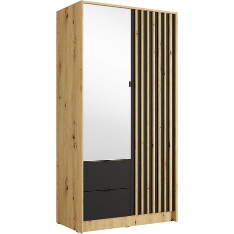 Armadio TORVIK a 2 ante con specchio, cassetti e listelli decorativi 101 cm