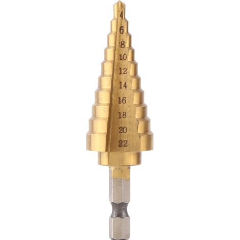 1pc High Speed Steel Titanium Coated Step Drill Bit Hole Cutter Hex Shank Power Tools 4-22mm (1/5)
