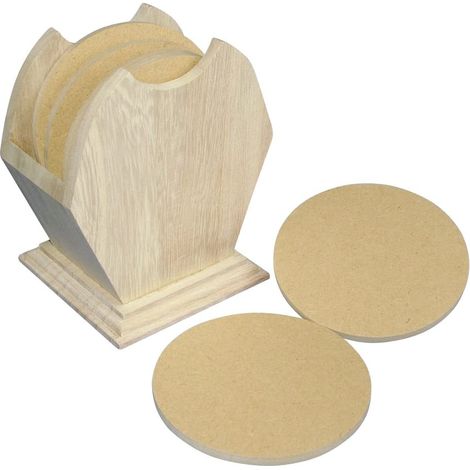 RAYHER - BOX IN LEGNO GREZZO CON 6 SOTTOBICCHIERI TONDI - Ø10CM