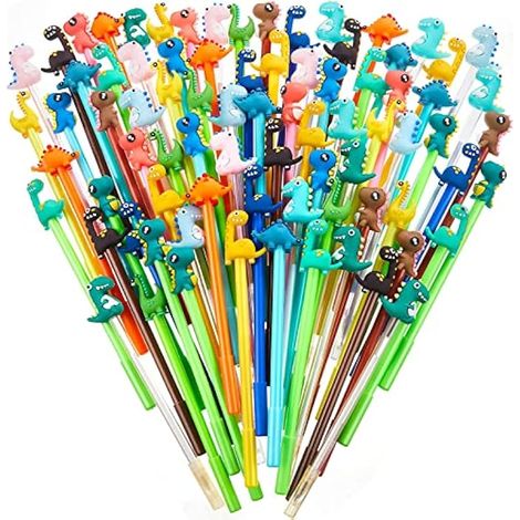 80 pièces Stylos Gel Dinosaure, 16 styles Stylo Gel Mignon Cartoon 0,5 mm Encre Noire Stylos Cool Kawaii Fournitures Bureau École Cadeau (17 cm x 2 cm)