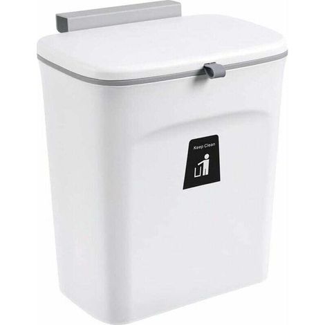 Poubelle Suspendue de 9 L pour Cuisine avec Couvercle - Blanc (1/3)
