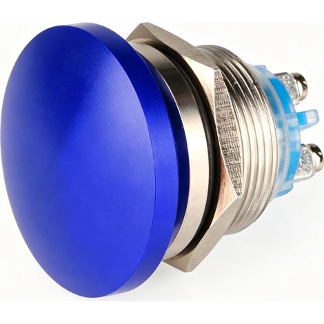 Bouton Poussoir Momentané 22mm 3V/6V/12V/24V/48V/110V/220V Tête de Champignon en Métal Bouton de Démarrage rond 1NO ON Off Borne à Vis Bombée à Réinitialisation Automatique (Bleu) (1/5)