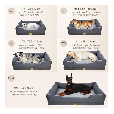 Panier Chien Moyen Taille Orthopédique: Coussin Déhoussable et Lavable en Machine pour Chiens, Mémoire de Forme Canapé Lit Anti-dérapant et Doux, Gris 77x63x18cm (1/4)