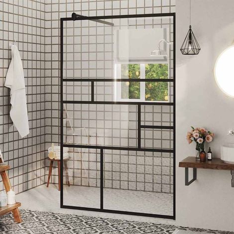 Paroi de douche à verre ESG transparent 100x195 cm Noir (1/5)