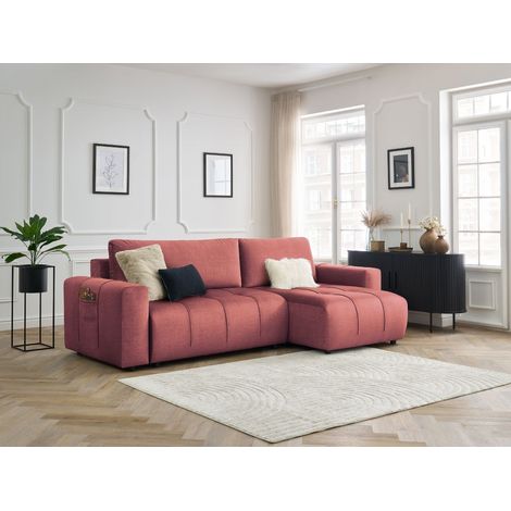 BOBOCHIC - Canapé d'angle réversible convertible coffre ARSENE tissu velours   Orange (1/5)