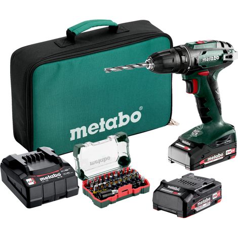 Metabo – Perceuse-visseuse sans fil 18V avec 2 batteries 2.0Ah – Couple max. 48Nm pour perçage bois tendre – Malette de transport – 602207930