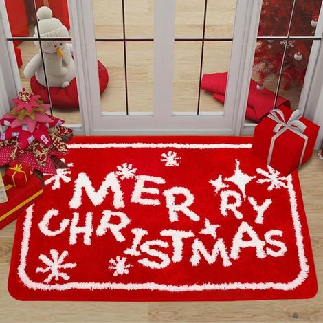 Tapis de Noël, paillasson décoratif de 40 x 60 cm, tapis de bienvenue antidérapant à motifs de Noël, pour la décoration intérieure. (1/4)