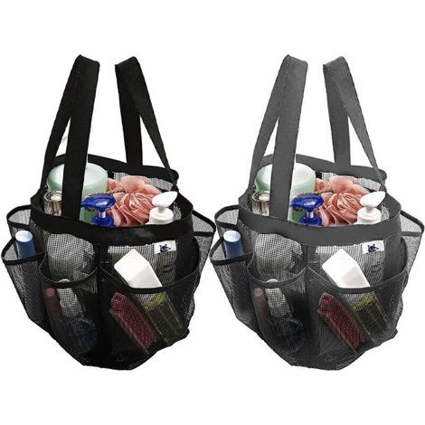 Juego de 2 bolsas de ducha de malla de secado rápido, con 8 bolsillos, organizador de baño con 2 asas para colgar, ideal para la playa, acampadas, residencias estudiantiles, el baño y viajes. Color gr